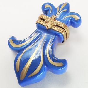 LIMOGES ARTORIA HANDPAINTED FLEUR DE LYS Snuff Box Jewelry Box Trinket Box Blue